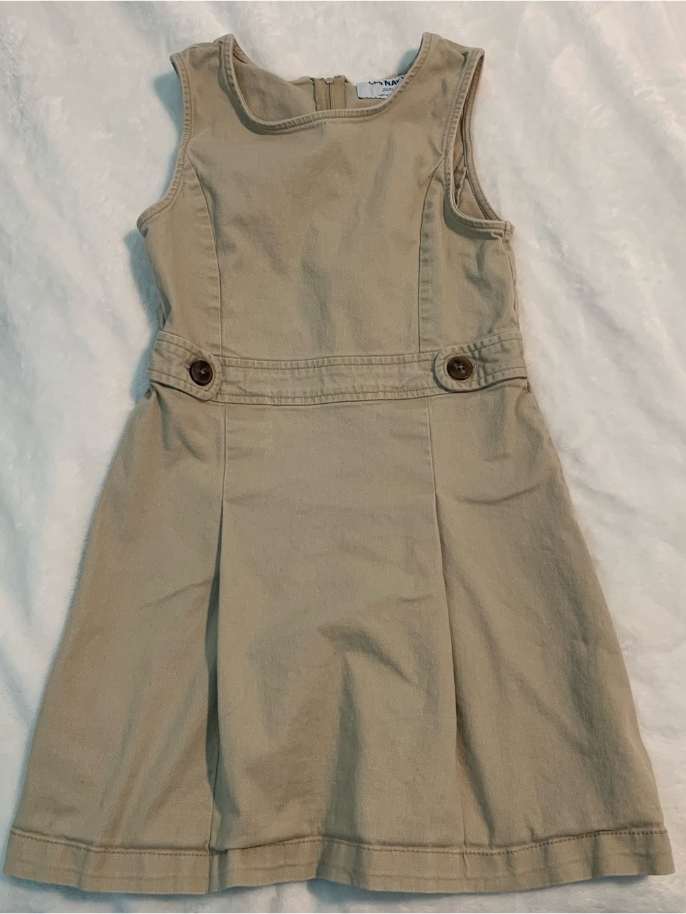 Beige Khaki Girls' Pinafore Uniform Dress